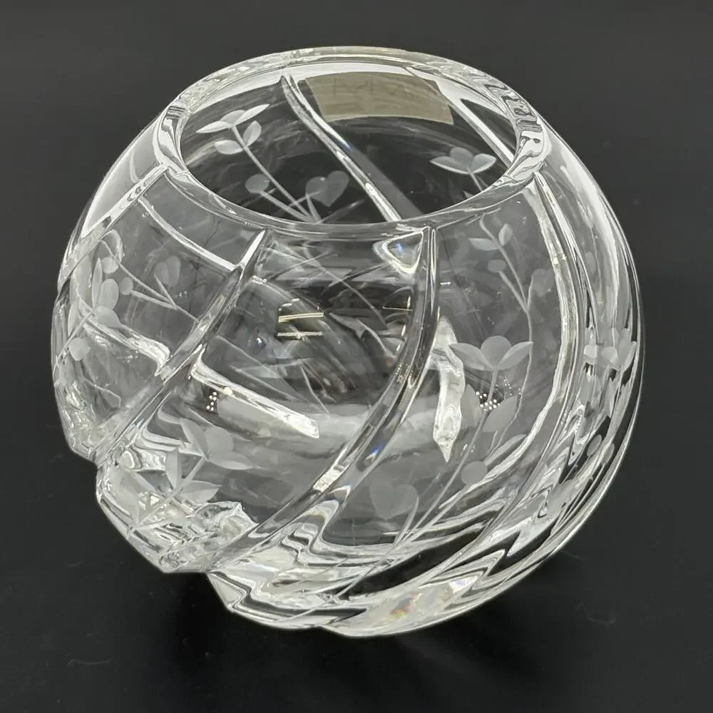 Vintage Mikasa Crystal Rose Bowl Etched Floral Swirl Vase Yugoslavia